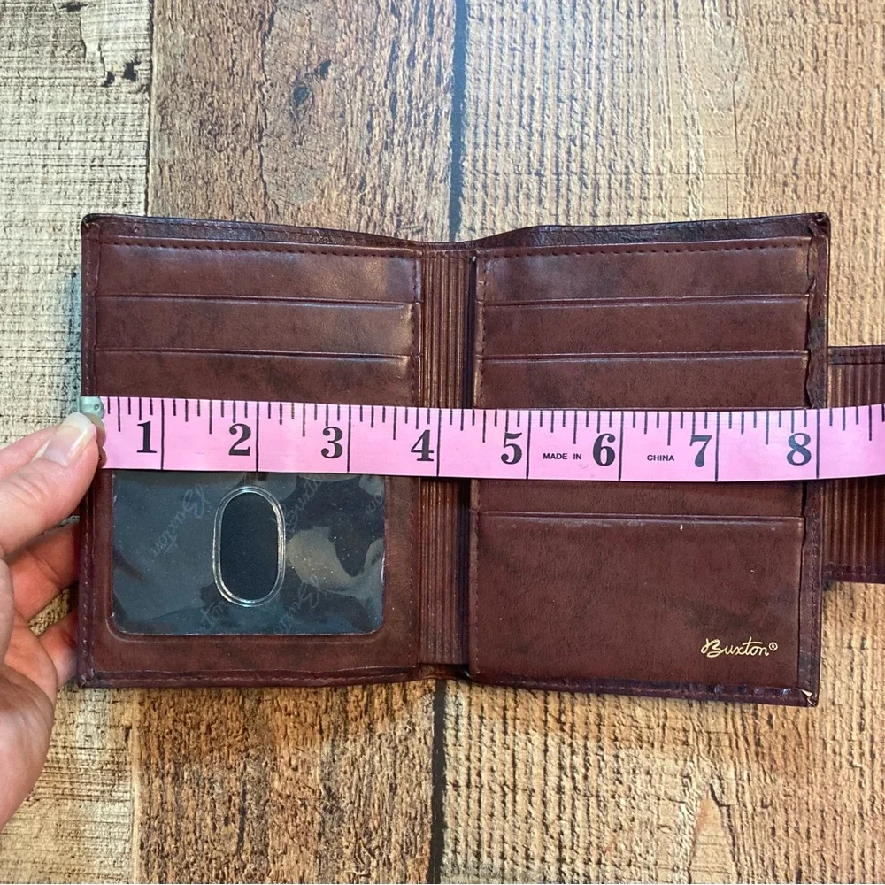 Buxton Vintage Marbled Mahogany Leather Bifold‎ Kisslock Coin Pouch Wallet